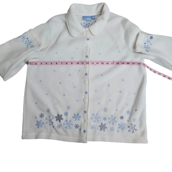 Croft & Barrow Women XL White Fleece Jacket Blue Snowflake Print Winter Holiday - Picture 6 of 7
